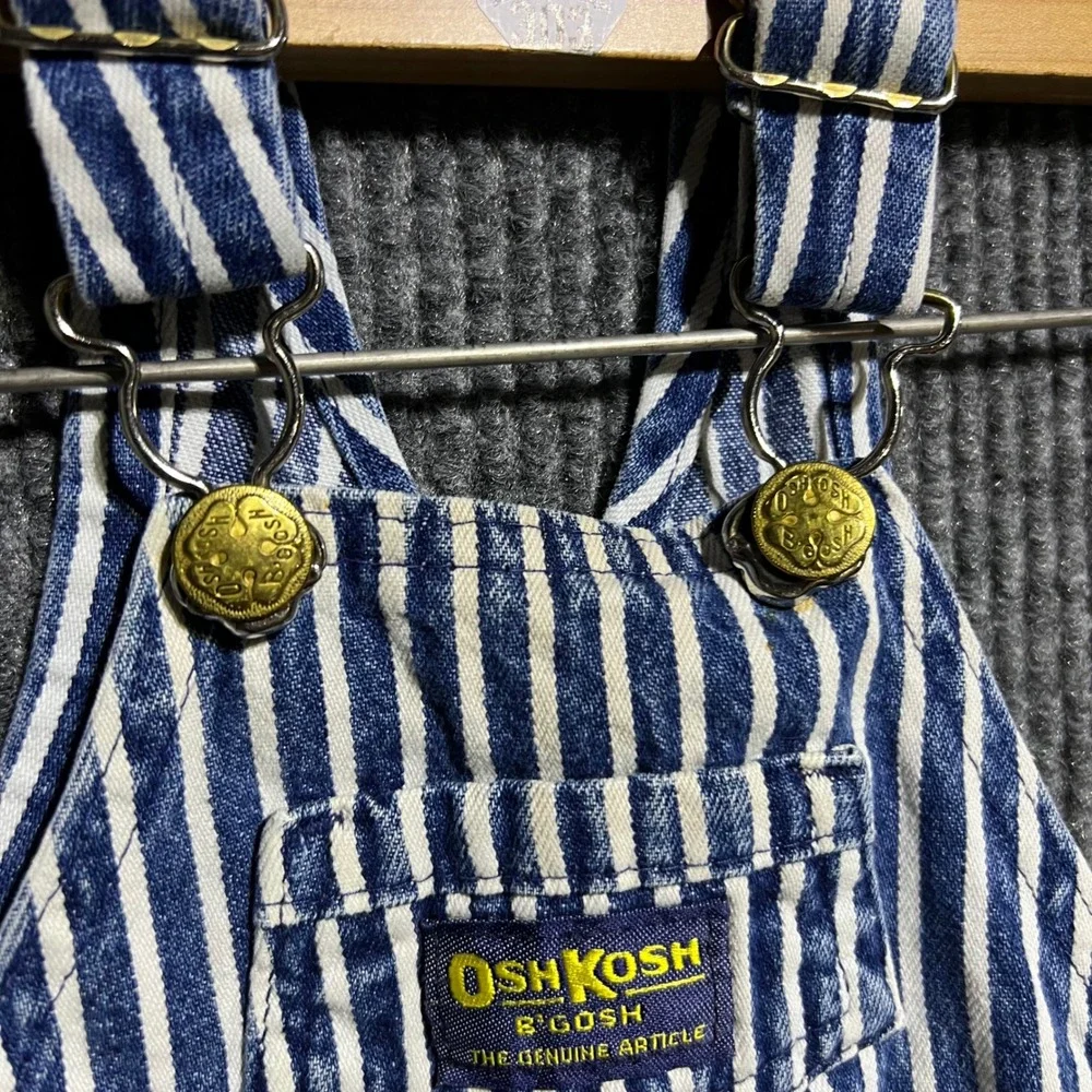Vintage OshKosh Bgosh Overalls Kids 6/9 MO Blue Hickory Stripe Denim USA Made